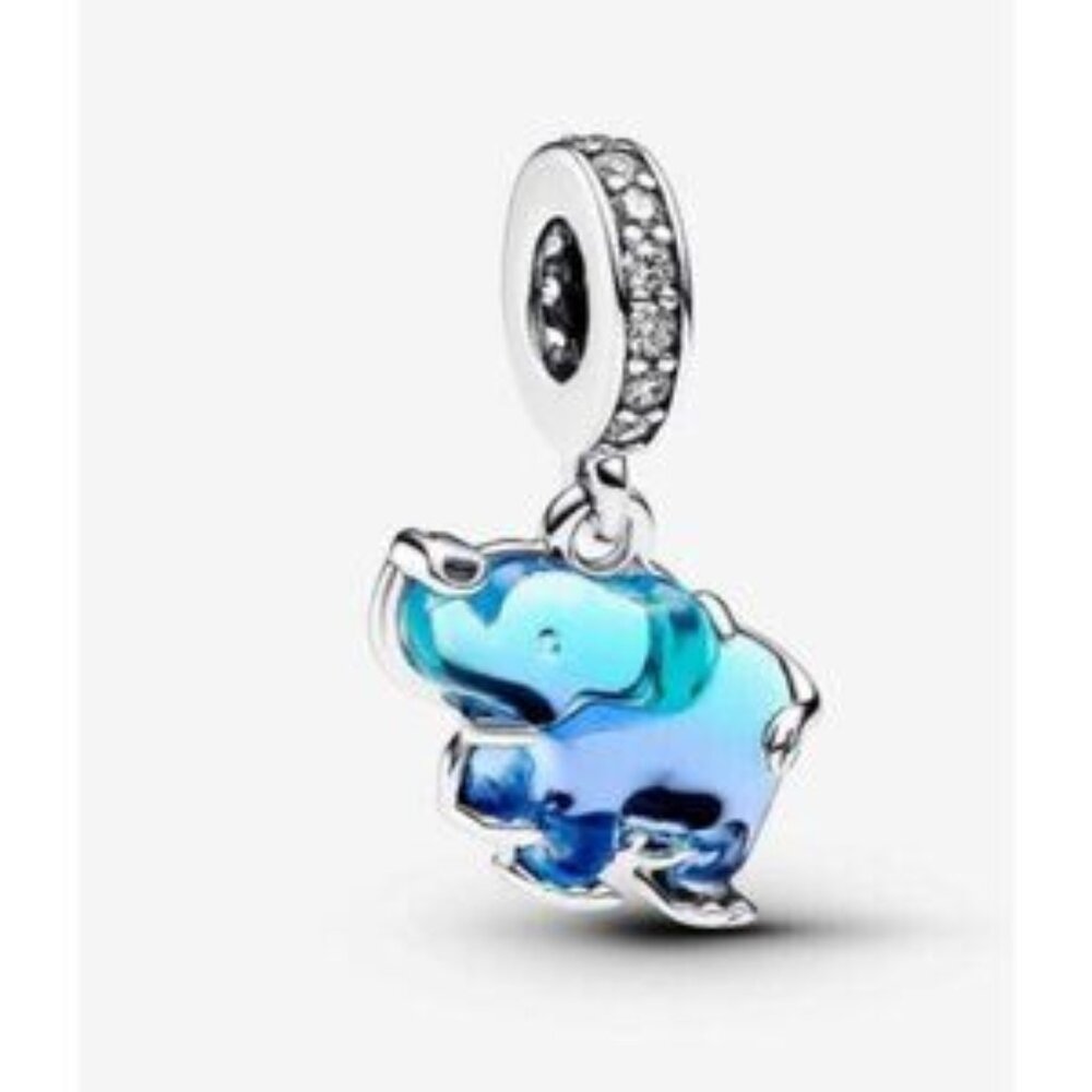 Pandora Blue Murano Glass Elephant Dangle Charm